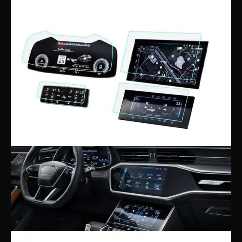 Audi A7 Gösterge Alt Üst Multimedya ve Arka Klima Ekran Koruyucu Set 4 Parça (2021-2025)